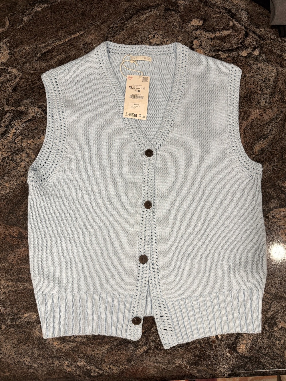 Zara Light Blue Men’s Knit Button-Up Sweater Vest